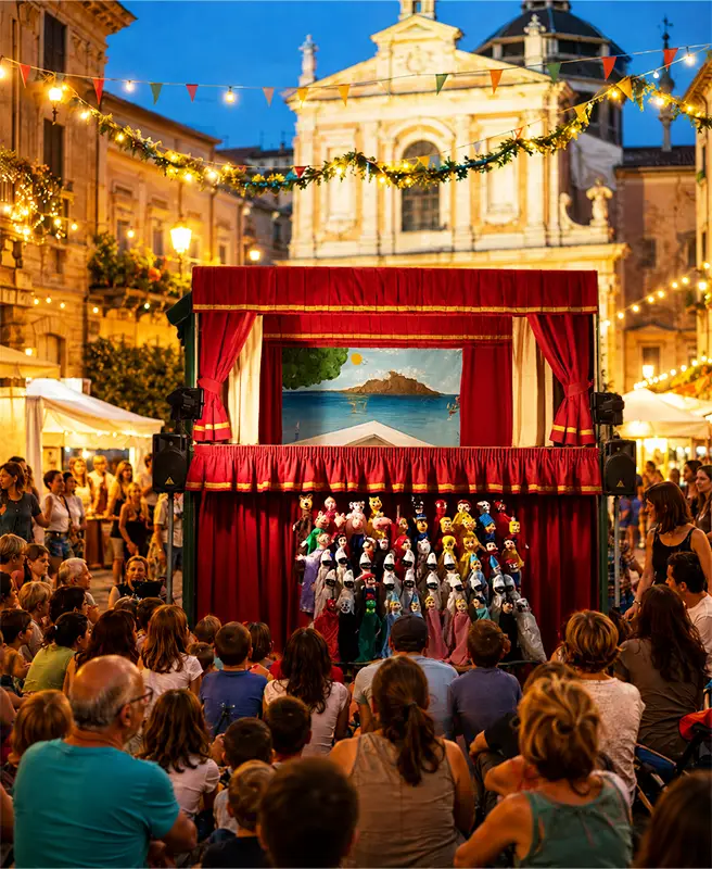 Teatrino dei Burattini Mercurio durante una festa patronale in piazza