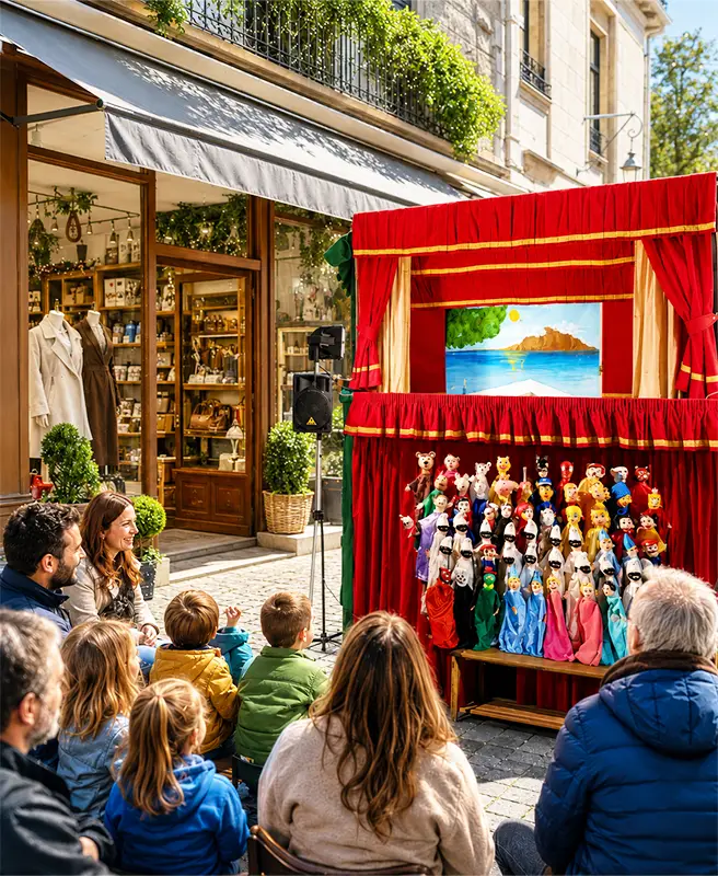 Teatrino dei Burattini Mercurio per la promozione di un'attività commerciale