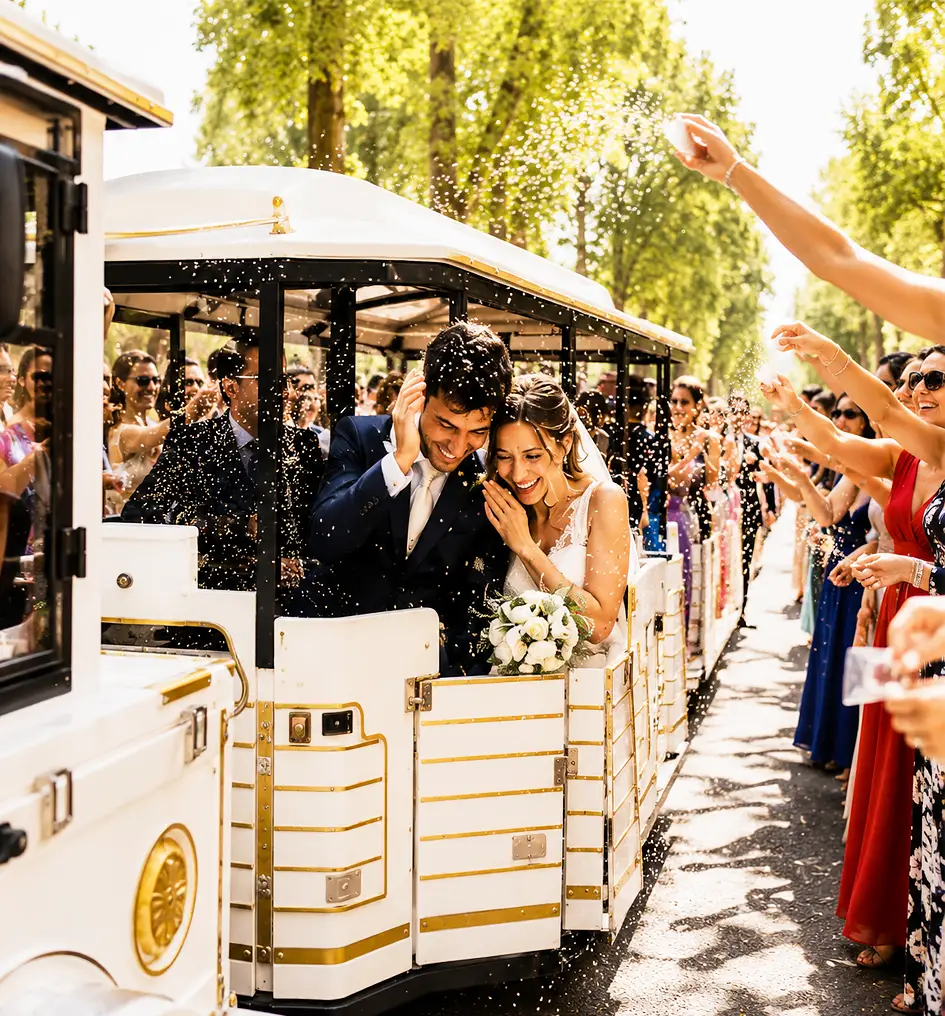 Il Trenino Mercurio addobbato per un matrimonio