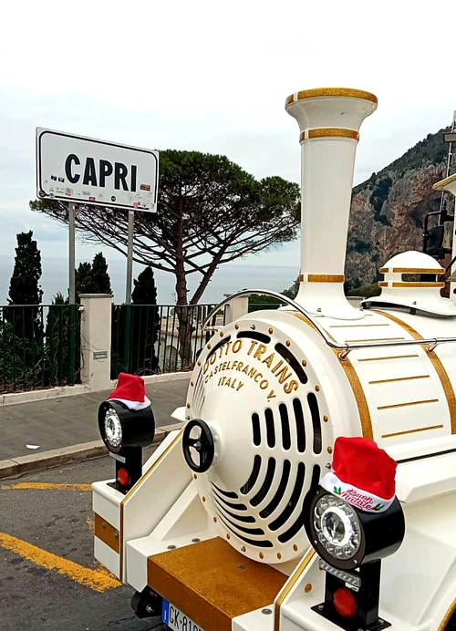 Il Trenino Turistico Mercurio durante un tour panoramico a Capri